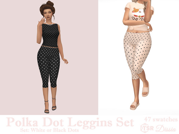 Sims 4 — Polka Dot Leggins (White) by Dissia — Mid waist under the knee leggins with while or black dots