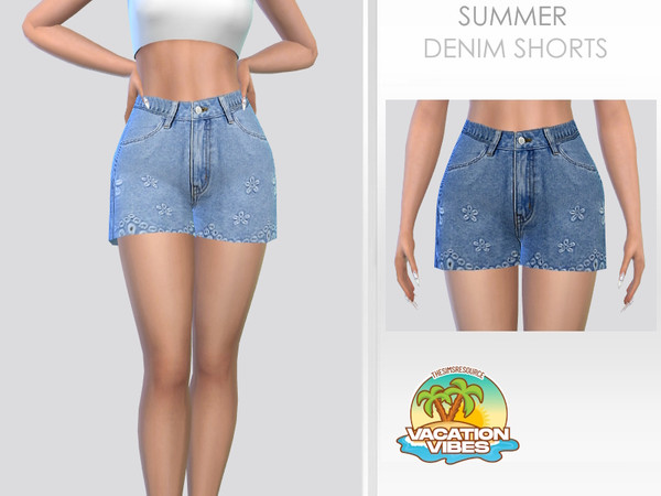 Sims 4 — Summer Denim Shorts by Puresim — Denim shorts in 2 swatches