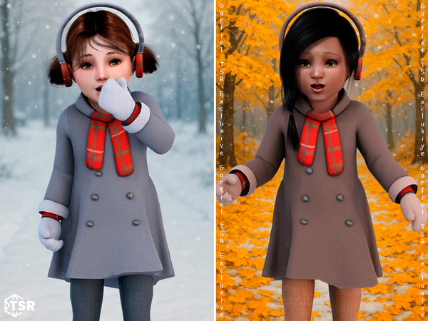 Sims 4 — Cozy warm toddler coat with red scarf perfect for fall and winter by Garfiel — A warm and stylish toddler coat