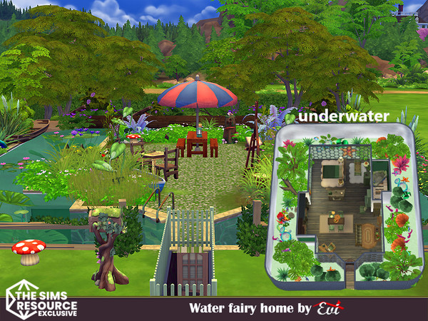 Sims 4 — Water Fairy Home _No CC by evi — Living underwater in a small house surrounding with all kinds of tropical