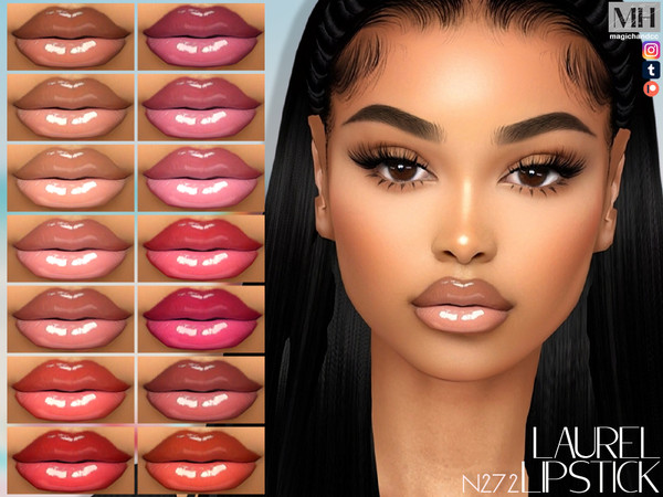 Sims 4 — Laurel Lipstick N252 by MagicHand — High shine glossy lips in 16 colors - HQ Compatible.
