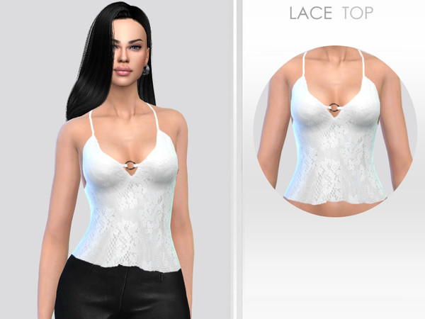 Sims 4 — Lace Top by Puresim — White lace top for female sims