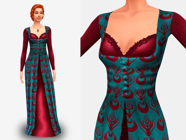 Sims 4 — Long patterned dress inspired by Hurrem Sultan - Magnificent Century by RitaDen — The dress features a rich