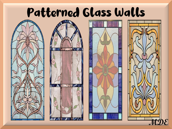Sims 4 — Patterned Glass Walls by MDE — Patterned Stained Glass walls for your home.