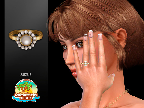 Sims 4 — Vacation Vibes - Pearl V2 Ring by Suzue — New Mesh (Suzue)