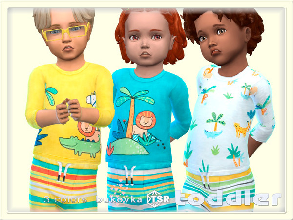 Sims 4 — Safari Shirt by bukovka — Cool T-shirt for toddlers of both sexes: boys and girls in 3 color options. Installed