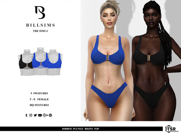 Sims 4 — Ribbed Plunge Bikini Top by Bill_Sims — This bikini top features a ribbed material with a plunging neckline and
