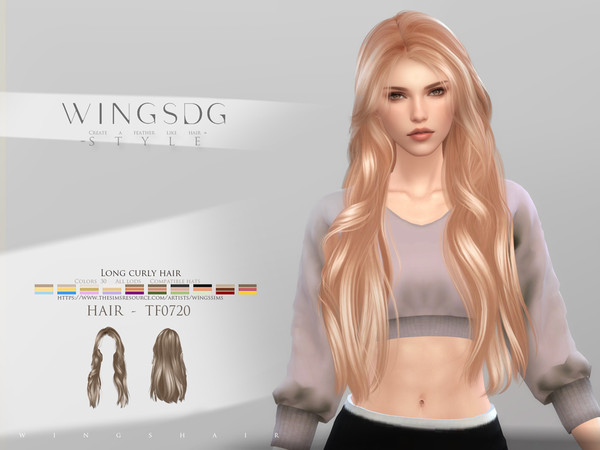 Sims 4 — WINGS-TF0720-Long curly hair by wingssims — Colors:30