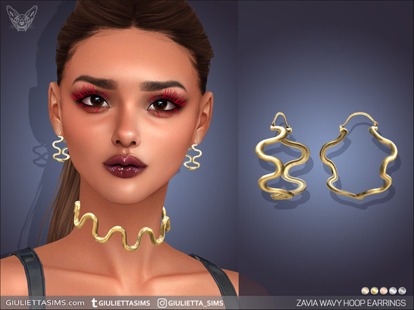 Sims 4 — Zavia Wavy Hoop Earrings by feyona — Zavia Wavy Hoop Earrings come with 5 swatches.