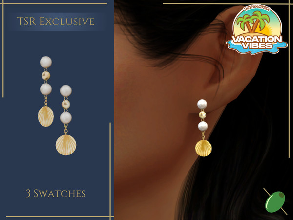 Sims 4 — Beachy Earrings by Pitted0live — Vacation ready drop earrings with pearls and cute gold shells Custom catalog