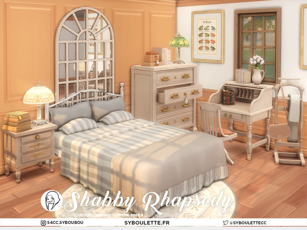 Sims 4 — Shabby Rhapsody - Double bed frame only by Syboubou — Shabby Rhapsody is a 27 items cc set that brings charming