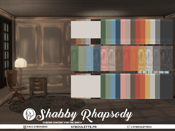 Sims 4 — ShabbyRhapsody_Wall_Mouldings_distressed.package by Syboubou — Shabby Rhapsody is a 27 items cc set that brings