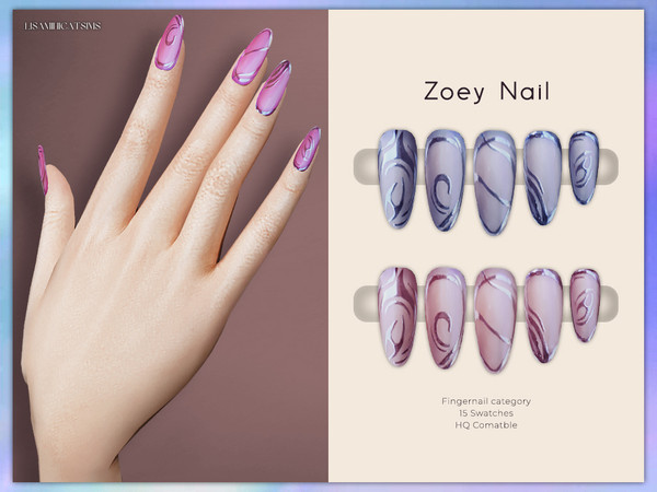 Sims 4 — Zoey Nail by Lisaminicatsims — -Fingernail category -HQ comatble -15 swatches