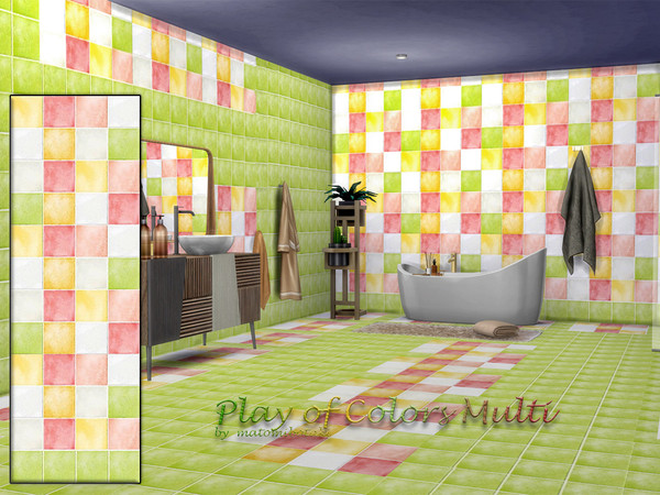Sims 4 — Play of Colors Multi.package by matomibotaki — Colorful tile wall set that simply puts you in a good mood, not