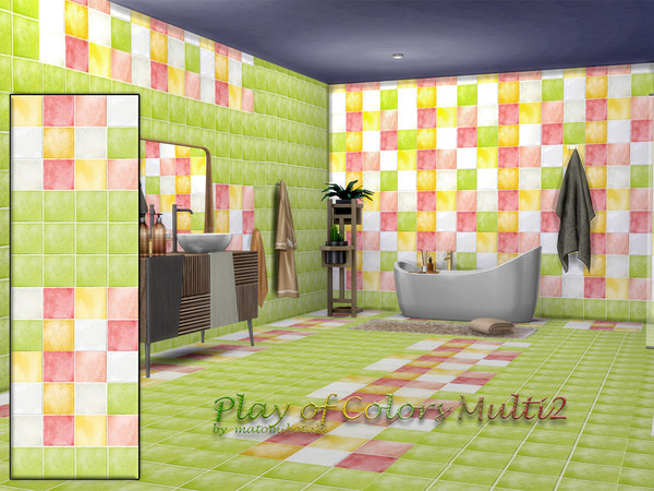 Sims 4 — Play of Colors Multi2.package by matomibotaki — Colorful tile wall set that simply puts you in a good mood, not