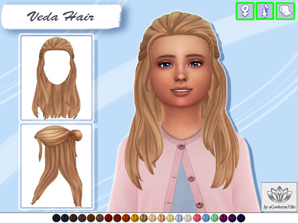 Sims 4 — Veda Hair - Child version by Lewbertsn00tles — A long, half-up hairstyle with a bun and face-framing pieces.
