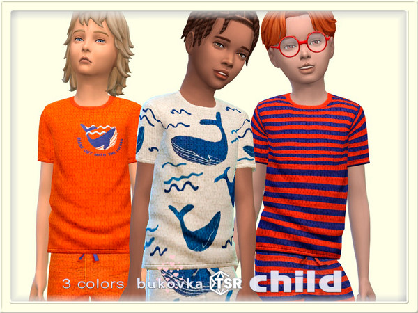 Sims 4 — Shirt Whale by bukovka — Stylish T-shirt for children only boys in 3 color options. Installed independently, all