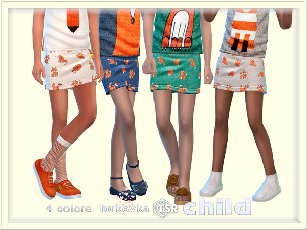 Sims 4 — Skirt Fox by bukovka — Stylish skirt for children only girls in 4 color options. Installed independently, all