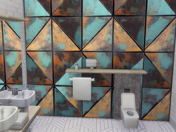 Sims 4 — Rusty Triangle Panels by lavilikesims — Set of 2 walls that give a modern take on rust, in 5 colours