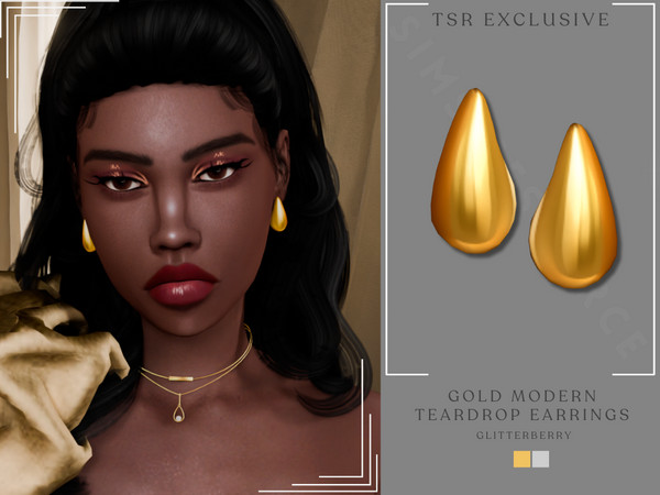 Sims 4 — Modern Gold Teardrop Earrings by Glitterberryfly — A gold teardrop earring. Comes in silver and gold