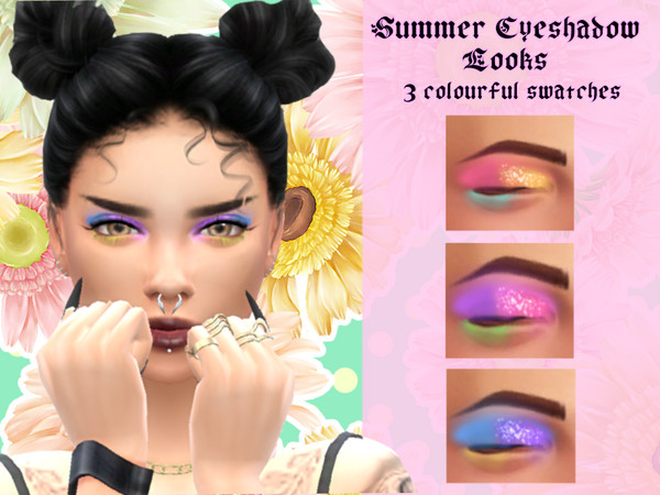 Sims 4 — Summer Eyeshadow Looks by _alttrait_ — Three beautiful, colourful eyeshadow swatches perfect for summertime!