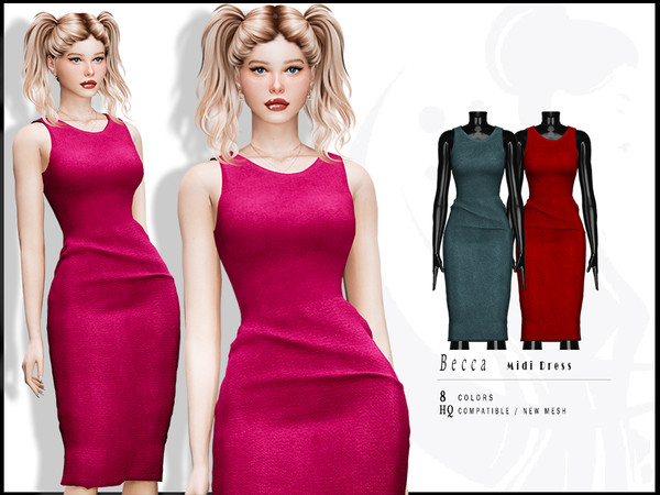 Sims 4 — Becca Midi Dress by _ironik_ — -8 Colors