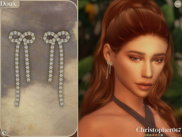 Sims 4 — Doux Earrings by christopher0672 — This is a fabulous pair of diamond-beaded bow-shaped dangle earrings. 8 Metal
