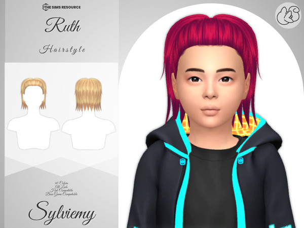 Sims 4 — Ruth Hairstyle (Child) by Sylviemy — Medium Wavy Straight Hair