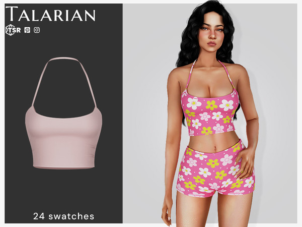Sims 4 — Amani Crop Top by talarian — Cute halter-style crop top with a fitted silhouette and thin neck straps. Available