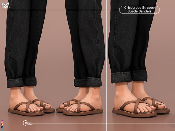 Sims 4 — Crisscross Strappy Suede Sandals S591 (Male) by Mermalade — New Mesh