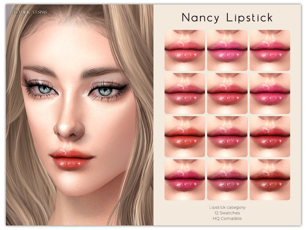 Sims 4 — Nancy Lipstick by VELYSEA — -Lipstick category -HQ comatble -12 swatches