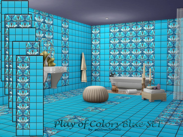 Sims 4 — Play of Colors Blue SET by matomibotaki — Decorative tiles with extravagant patterns in 5 different designs and