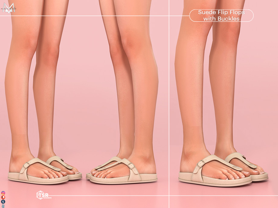 The Sims Resource | Suede Flip Flops with Buckles S582 (Female)