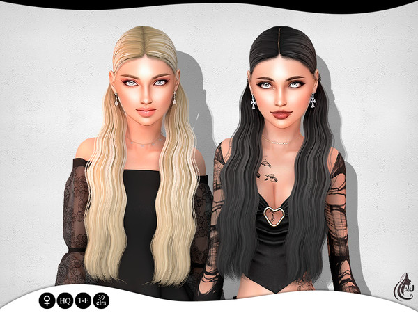 Sims 4 — Layla - hairstyle by Aurum — Parted in the middle hairstyle with two long low ponytails