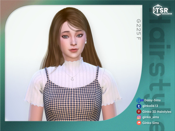 Sims 4 — Long Straight Hair with Bangs - Ginko 225 by Daisy-Sims — 21 base colors + 9 ombre colors