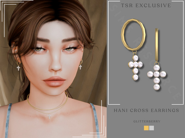 Sims 4 — Hani Cross Earrings by Glitterberryfly — A gold hoop cross earring