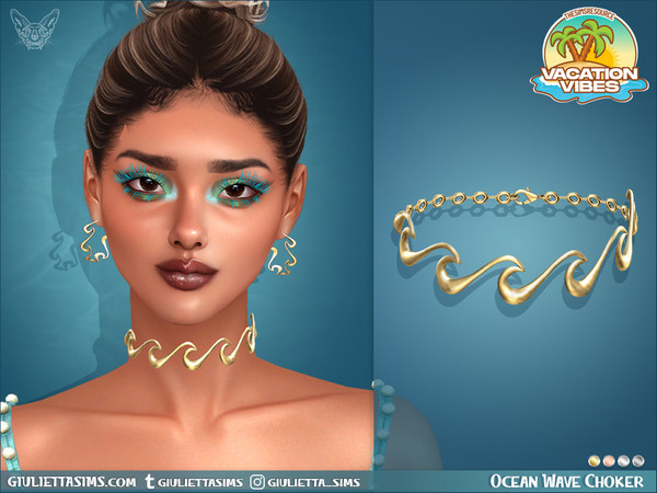Sims 4 — Vacation Vibes - Ocean Wave Choker by feyona — Ocean Wave Choker comes with 4 swatches.