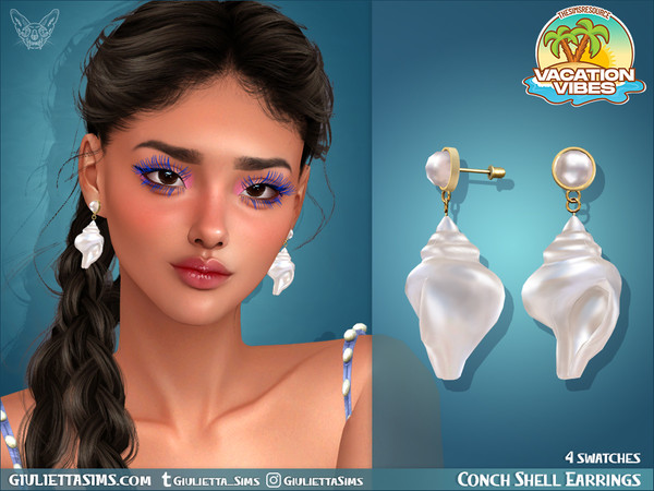 Sims 4 — Vacation Vibes - Conch Shell Pearl Earrings by feyona — Conch Shell Pearl Earrings come with 4 swatches.