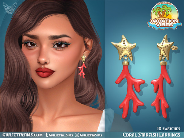 Sims 4 — Vacation Vibes - Coral Starfish Earrings by feyona — Coral Starfish Earrings come with 10 swatches.