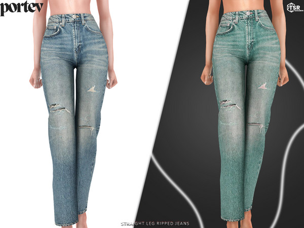Sims 4 — Straight Leg Ripped Jeans by portev — new Mesh 4 colors