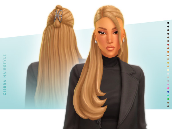 Sims 4 — Cierra Hairstyle - Style 7 by simcelebrity00 — This side parted half up long length hairstyle comes in the EA 24