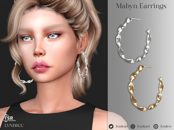 Sims 4 — Mabyn Earrings by LVNDRCC — Screw hoops in highly shiny, polished gold and silver. Those earrings will be