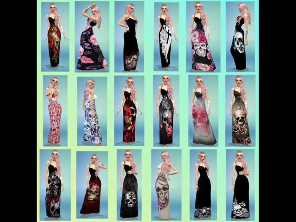 Sims 4 — Skull Maxi Dess by hollyzombie — Skull Maxi Dress 18 styles