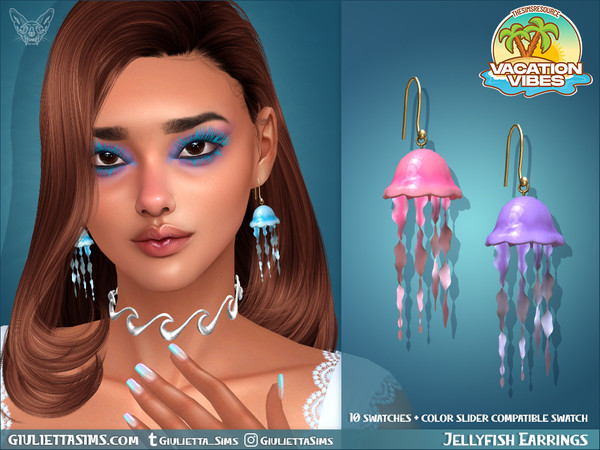 Sims 4 — Vacation Vibes - Jellyfish Earrings by feyona — Jellyfish Earrings come with 10 swatches, and 11th swatch is