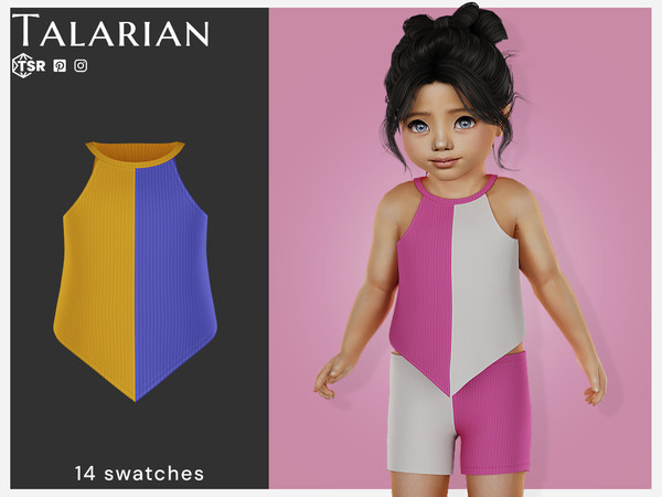 Sims 4 — Aubrey Top (toddler) by talarian — Colorblock ribbed toddler halter top with pointed hem and sleeveless design
