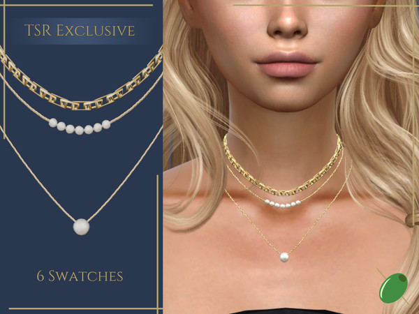 Sims 4 — Halle Necklace by Pitted0live — Layered necklace with pearls or gold beads and a chunky choker Custom catalog