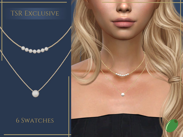 Sims 4 — Halle Necklace V2 by Pitted0live — Chain necklace with pearls or gold beads Custom catalog image