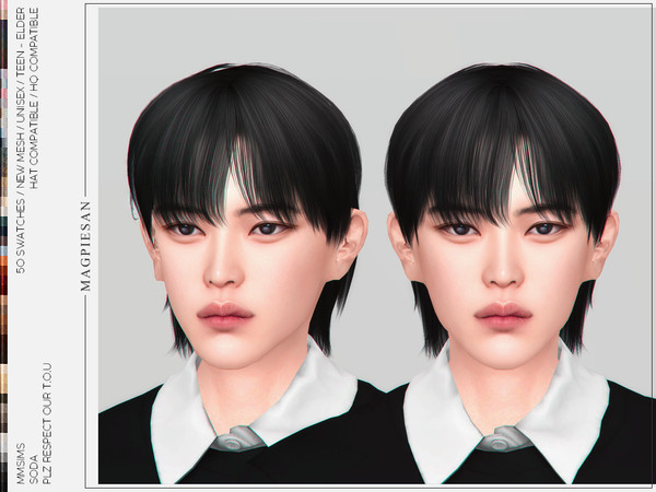 Sims 4 — Soda Hair by magpiesan — Straight hairstyle in 50 colors for Unisex.