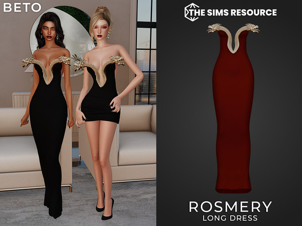 Sims 4 — Rosmery (Long Dress) by Beto_ae0 — Long and elegant dress for parties and events