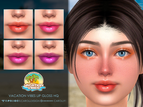 Sims 4 — Vacation Vibes Lip Gloss HQ by Caroll912 — A 4-swatch bright lip gloss in the shades of orange, pink and purple.
